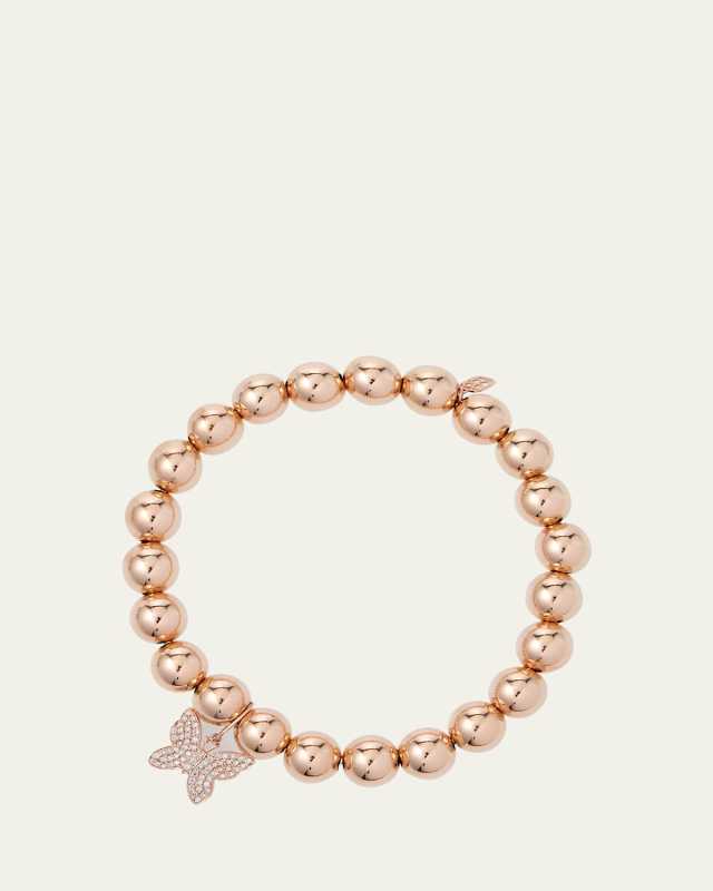 14k Rose Gold Diamond Butterfly Bead Bracelet